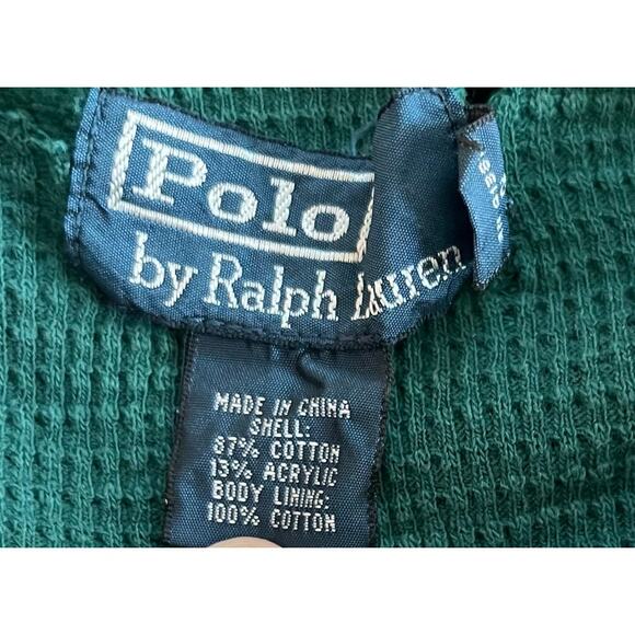 VTG Polo Ralph Lauren Sweater Shawl Mens XL Green Neck Thermal Lined - Picture 6 of 9